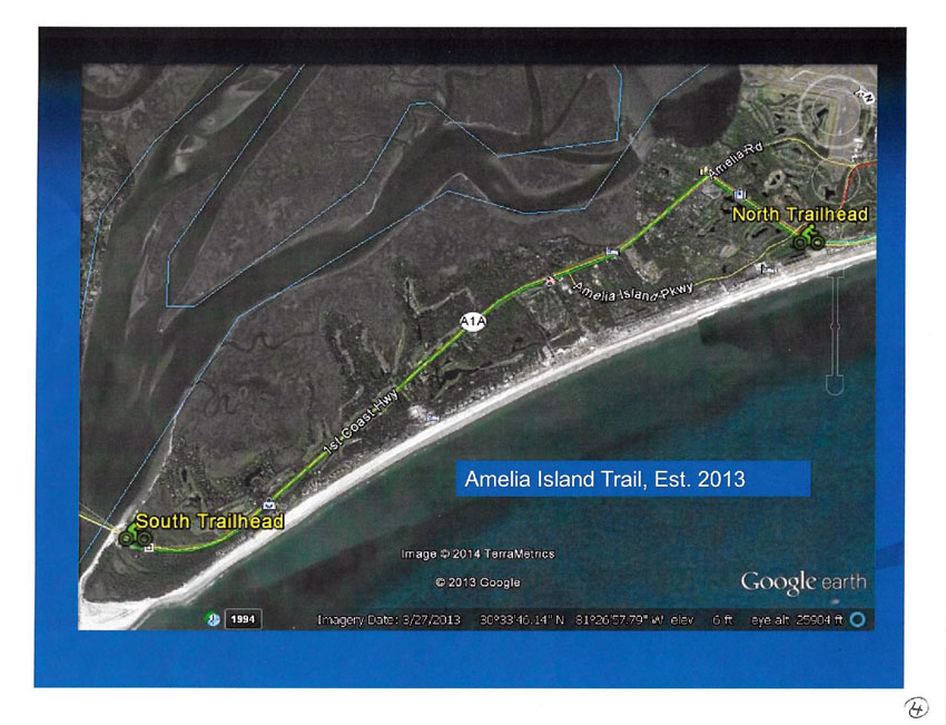 map of Amelia Island Trail aerial view from Google Earth