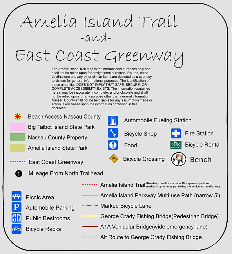 map key of Amelia Island Trail that is displayed at Peters Point kiosk